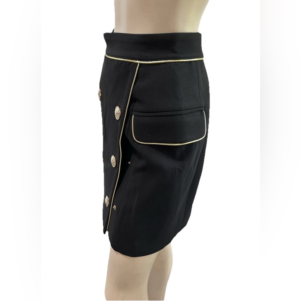 Balmain Paris Mini Skirt Elegant Black and Gold Zippered - Picture 4 of 16
